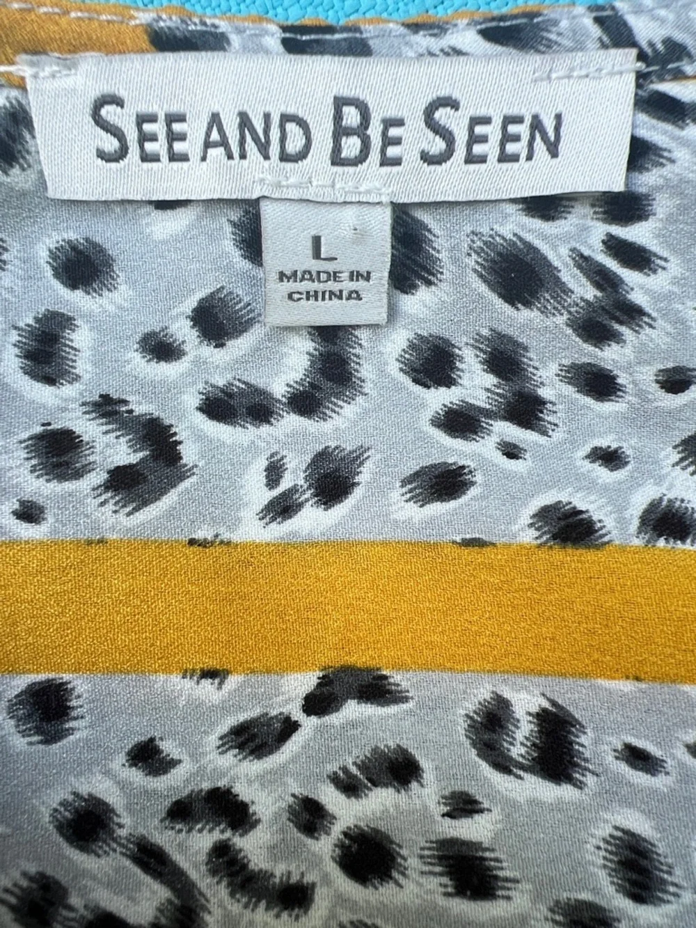 SEE AND BE SEEN Gray Leopard and Gold Yellow Embroidered Striped Tunic - Picture 7 of 7